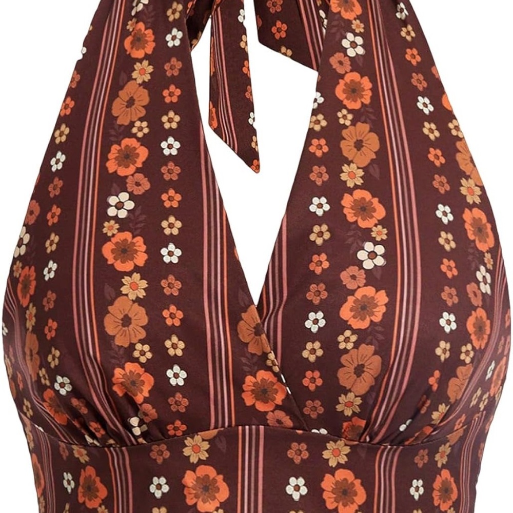 Elegant Floral Wrap Blouse - Brown and Red
